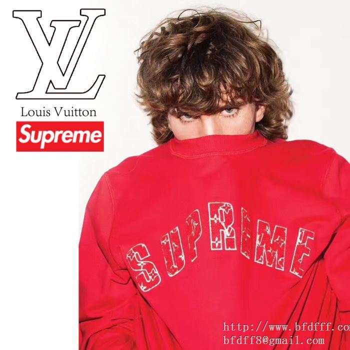 2017新作SUPREME ×ルイヴィトン【lv arc logo crewneck】×louis vuitton パーカー 偽物モノグラムアーチロゴスウェット 赤色 3色可選 