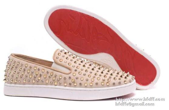 ラグジュアリーなルブタン靴ローラーボートCHRISTIAN louboutinフラットシューズゴールドダイヤスパイクス