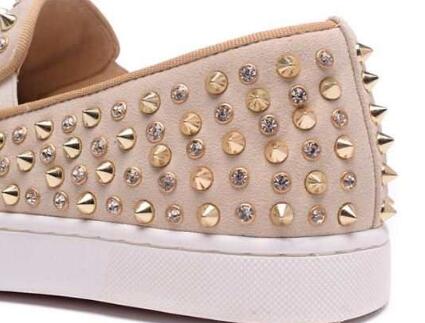 ラグジュアリーなルブタン靴ローラーボートCHRISTIAN louboutinフラットシューズゴールドダイヤスパイクス
