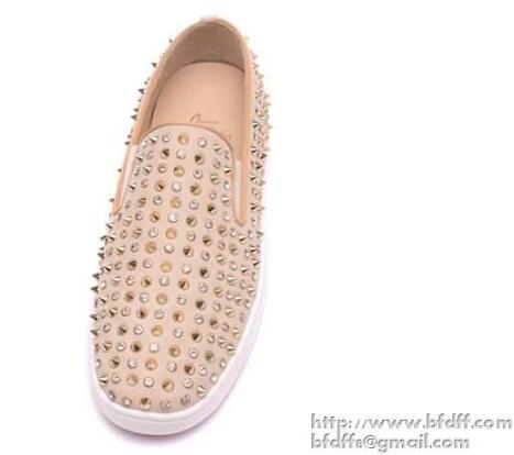 ラグジュアリーなルブタン靴ローラーボートCHRISTIAN louboutinフラットシューズゴールドダイヤスパイクス