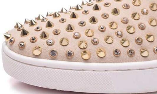 ラグジュアリーなルブタン靴ローラーボートCHRISTIAN louboutinフラットシューズゴールドダイヤスパイクス