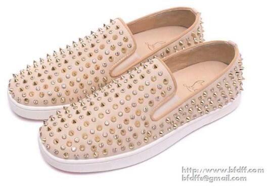 ラグジュアリーなルブタン靴ローラーボートCHRISTIAN louboutinフラットシューズゴールドダイヤスパイクス