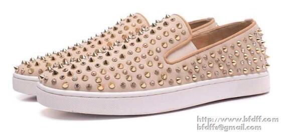 ラグジュアリーなルブタン靴ローラーボートCHRISTIAN louboutinフラットシューズゴールドダイヤスパイクス