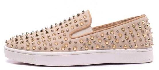 ラグジュアリーなルブタン靴ローラーボートCHRISTIAN louboutinフラットシューズゴールドダイヤスパイクス