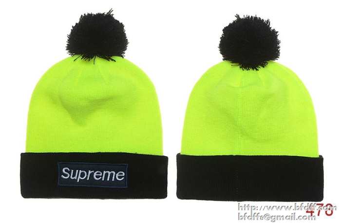 人気定番お買い得SUPREMEシュプリームニット帽子偽物 ポンポン付き ボックスロゴ付き イエローｘブラック