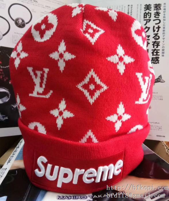 お買い得人気セールsupreme-LV シュプリームコピー ニット帽子 ボックス ロゴ付き キャップ 2017秋冬新作 赤色 ブラック 2色可選