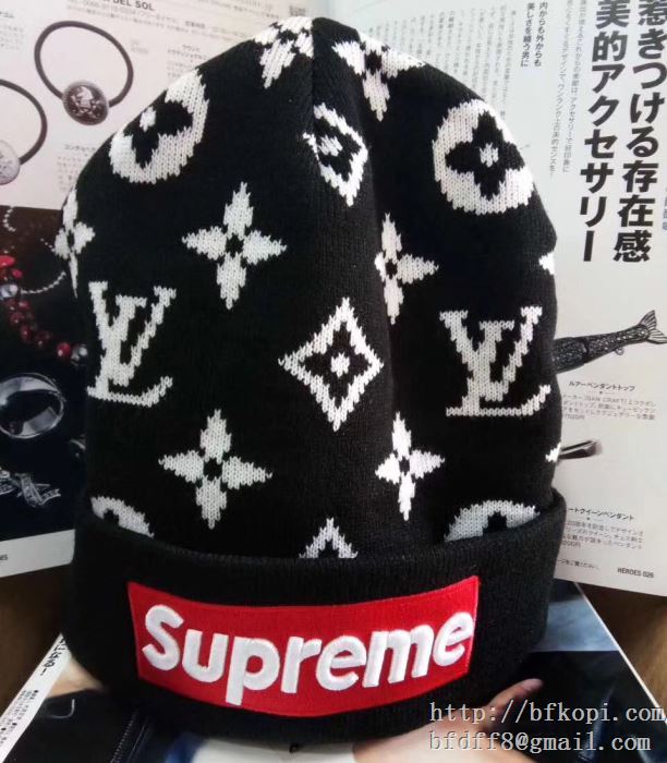 お買い得人気セールsupreme-LV シュプリームコピー ニット帽子 ボックス ロゴ付き キャップ 2017秋冬新作 赤色 ブラック 2色可選