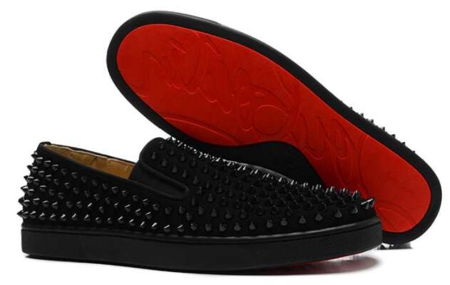 クリスチャンルブタンローラーボートスパイクススリッポンCHRISTIAN louboutin スエードスニーカーブラック