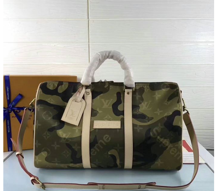 Louis vuitton x supreme keepall コラボ 迷彩柄ボストンバッグ ショルダーバッグハンドバッグ 2 way 男女兼用