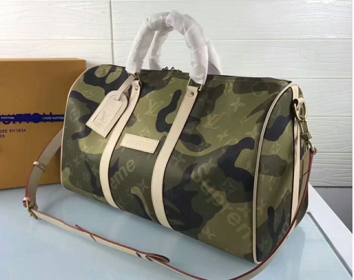 Louis vuitton x supreme keepall コラボ 迷彩柄ボストンバッグ ショルダーバッグハンドバッグ 2 way 男女兼用