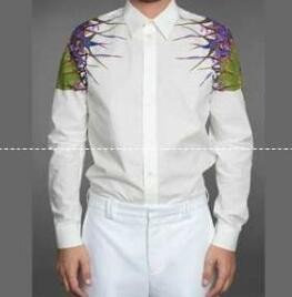 上品なジバンシー コピー、Givenchyの新作した白い木の葉アレンジのボタン付きメンズ長袖ワイシャツ.