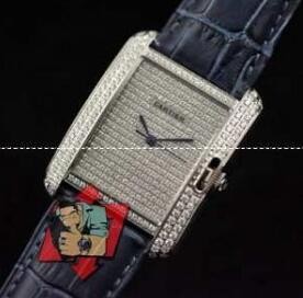 豊富なカルティエ 時計 スーパー コピー　品質保証Cartier タンク ホワイト シルバー*ブルー　ダイヤモンド満載　レディースウォッチ.