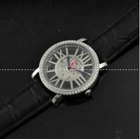 Cartier カルティエ 時計 パンテール メンズ ロンド クロワジエール カルティエ 最高品質なローマ 黒レザー クォーツ自動巻き.