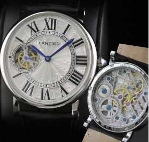 新作入荷定番人気のCARTIER カルティエ 時計 偽物 自動巻きの機械式のバロンブルーメンズ腕時計 黒レザー.