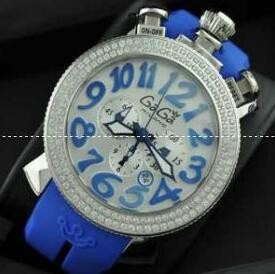 数量限定定番人気な自動巻き ガガミラノ コピー 通販 GAGA MILANO レディース腕時計 6054.2 BK ラバーベルト ブルー 数字と日付が付きウォッチ.