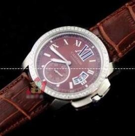 高級感溢れるデザインCartier カルティエ 腕時計人気スーパーコピー　デイトカレンダーウオッチ　ブラウン　レザーベルト