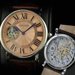 人気男性用腕時計　半自動卷 CARTIER カルティエ時計偽物 日本製クオーツ 2針  44mm  メンズ腕時計　カーキ　レザーベルト