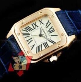 爆買い新作Cartierカルティエ腕時計コピーレディース時計 自動巻き　ブルーレザーベルト ゴールドメッキ文字盤 3針