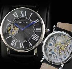 限定セール新品CARTIERカルティエ時計コピー通販　自動巻き機械式　メンズ腕時計　レザーベルト　ブラック文字盤