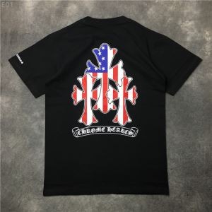 トレンド CHROME HEARTS クロムハーツクロス星条旗Tシャツ クールネックプリント半袖Ｔシャツブラック