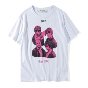 超ファッション オフホワイト 偽物OFF-WHITE Ｔシャツ バンド 人物 記念ＴシャツTour1993 クラシック レディース 通販 プリント メンズ ブラック ホワイト 2色可選