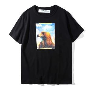 カジュアル オフホワイト コピー 激安 Ｔシャツ 鷹 タカ プリント 雲クモ OFF-WHITE ラウンドネック メンズ ブラック レディース ホワイト 半袖