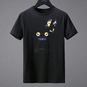 蛙 かえる プリント 丸首 フェンディＴシャツ コピー 半袖FENDI メンズ レディース ブラック ホワイト前面プリント