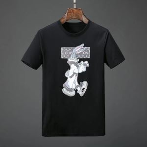 可愛いプリント Ｔシャツ 兎 ウサギ ルイ ヴィトン 生地 コットン 夏物 セール メンズ レディース ブラック ホワイト 2色展開