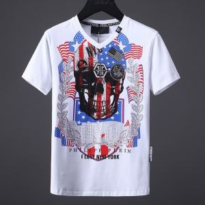 夏定番アイテムフィリッププレイン偽物スカルプリントクルーネック半袖Ｔシャツ2色可選