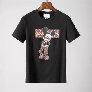 最強の定番コーデMickey MouseプリントされたルイヴィトンコピーLOUIS VUITTONメンズクルーネック半袖Ｔシャツブラック、ホワイト