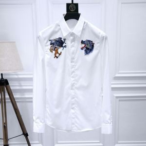 ファッション刺繍付きDolce&Gabbanaドルチェ & ガッバーナ偽物ホワイトのメンズビジネス用長袖シャツ新品