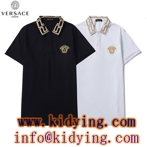 刺繍Versaceブランドロゴ 高級感デザイン襟 Versace ポロシャツ スーパーコピー
