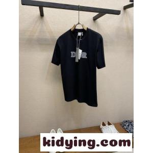 カジュアル 洗練された コットン 半袖Tシャツ クリスチャン・ディオール ブランド コピー Tシャツ 偽物 ブラックkid26niyuWn