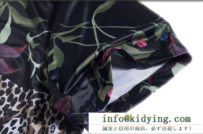 【HOT新品】ドルガバ コピー ｔシャツ 夏dolce&gabbana 個性 綺麗 プリント 柄 floral leopard print t-shirt メンズ