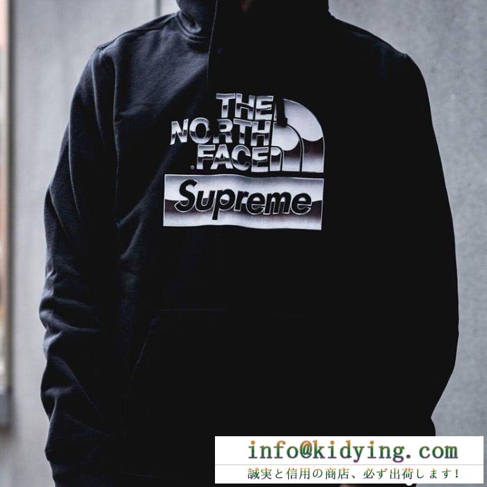 SupremeｘThe north face metallic logo hooded sweatshirtブラックのメンズフード付きシュプリームパーカーコピー