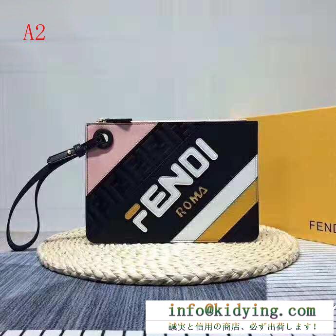 FENDI x filaの大人気コラボ商品フェンディ クラッチバッグ コピー8bs021a5s1f15hkミディアムサイズトリプレットマルチカラーレザークラッチバッグ
