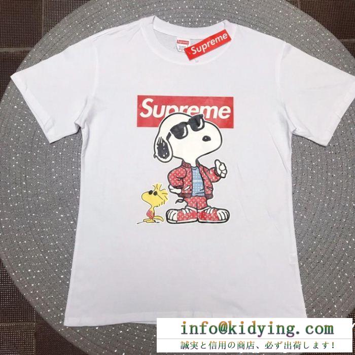  シュプリーム ヴィトン t シャツ 偽物supreme louis vuittonコラボアプリント半袖スヌーピーウッドストック