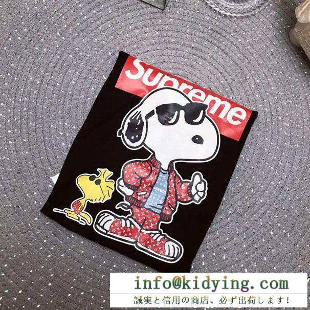  シュプリーム ヴィトン t シャツ 偽物supreme louis vuittonコラボアプリント半袖スヌーピーウッドストック