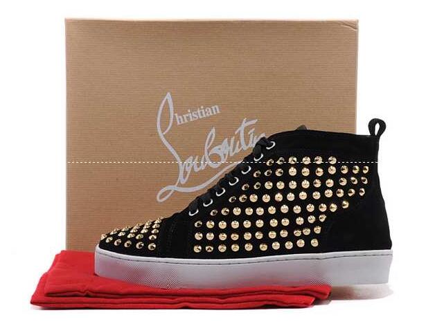 爆買い2017のクリスチャンルブタン、Christian louboutinのスダッズでアレンジした黒いメンズスニーカー靴.
