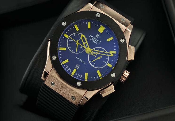 ウブロ コピー 激安 ビッグバン キングゴールド セラミック 日付が付き 5針 イエローとブルー文字盤 お得人気セールのhublot メンズ腕時計.