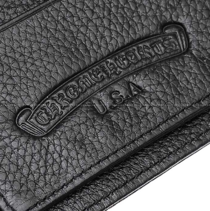 クロスボタンのクロムハーツ 財布 スーパーコピー メンズウェーブウォレット chrome hearts ブラック ヘビーレザーの2折り長財布.