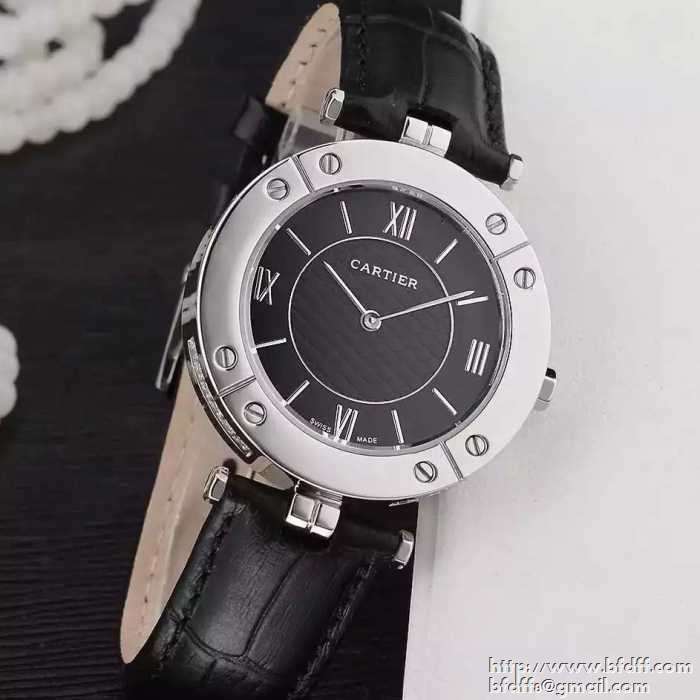 大人気再登場 cartierカルティエ腕時計人気 コピー サファイヤクリスタル風防 腕時計 ブラック ホワイト レザーベルト 7色可選
