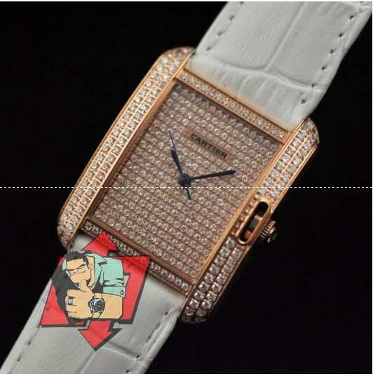 超人気新品Cartierカルティエ腕時計コピー マストタンク レディース腕時計 白い革ベルト クォーツ ダイヤモンド ウォッチ