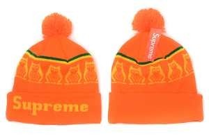 人気セール100%新品SUPREMEシュプリームキャップ偽物 帽子　ニット帽　橙色　ポンポン付き　かわいいニット帽子