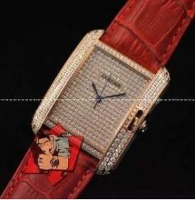 赤字超特価最新作Cartierカルティエ 時計人気  ダイヤモンド満載  腕時計　レディース ウォッチ　赤色　レザーベルト