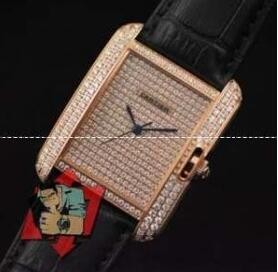 大人気なCartierカルティエ 時計偽物 レディース ゴールドブラックレザー　ベルト ダイヤモンド文字盤 クォーツ　ウォッチ