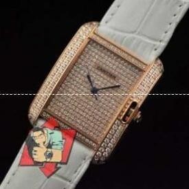 超人気新品Cartierカルティエ腕時計コピー マストタンク レディース腕時計 白い革ベルト クォーツ ダイヤモンド ウォッチ