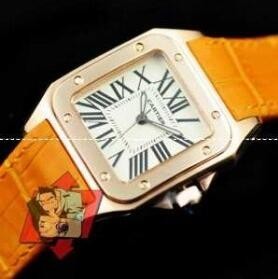 大人気Cartierカルティエ　時計スーパーコピー レディース腕時計 クォーツ ゴールド文字盤　橙色　レザー　ベルト オレンジ