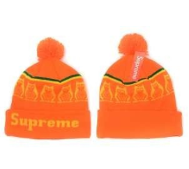 高品質なSUPREME シュプリーム キャップ Logo 橙色　ポンポン付き ニット帽子 定番人気