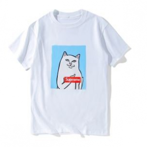 夏季超人気 シュプリームTシャツ 激安 SUPREME BOX LOGO クルーネック コットン半袖Tシャツ かわいい猫さん 2色可選